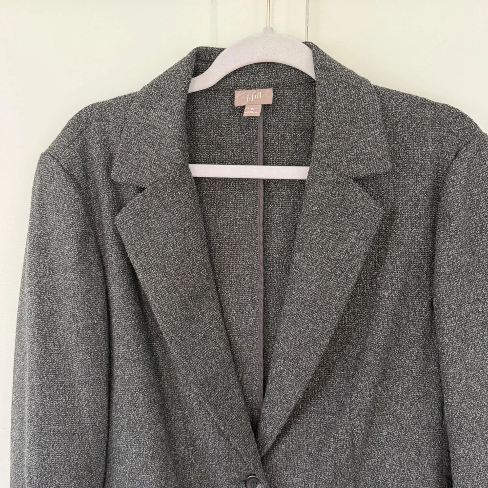 J. Jill Blazer Jacket Gray‎ Career Office Wool Blend Knit Classic Stretch Medium
